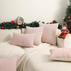 Hckot Christmas Pillow Covers 18x18, Red Throw Pillow Covers Set of 2, Striped Linen Decorative Pillows Cushion Covers for Couch Chair Beding Xmas Winter Decorations(Red)