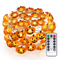 Brizled Pumpkin Halloween String Lights - 40 LED, 13.12ft, 8 Modes with Remote & Timer, Flexible Copper Wire Jack-O-Lantern Lights for Warm White Halloween Party Decorations