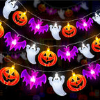2 Pack Halloween Lights Indoor Outdoor Decorations Total 40FT 60 LED Pumpkin Bat Ghost Halloween String Lights Battery Operated, 8 Modes Waterproof Spooky Fairy Lights Home Yard Window Outside Decor