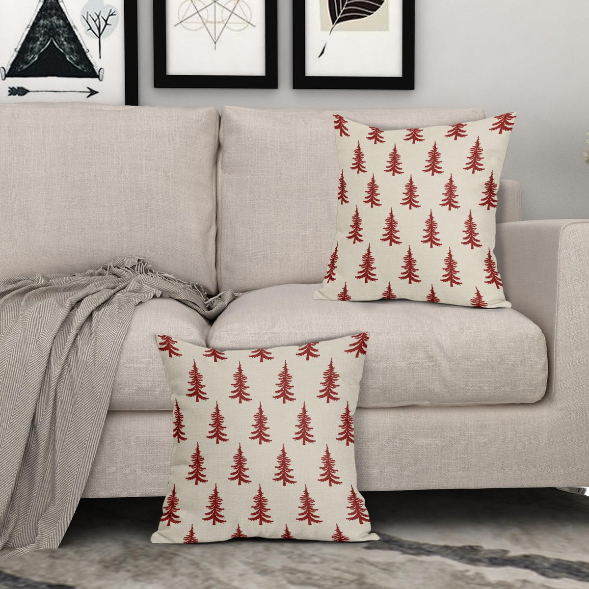 Aytipun Christmas Tree Pillow Covers 18x18 Set of 2 Red Xmas Rustic Style Winter Print Decorative Outdoor Pillowcases Farmhouse Vintage Holiday Decorations Throw Cushion Case Decor for Couch Sofa Bed