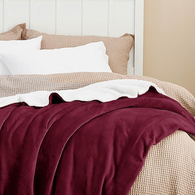 Bedsure GentleSoft Sherpa Fleece Throw Blanket for Couch - Thick and Warm Throw for Women, Soft Fuzzy Plush Christmas Blanket for Winter, Burgundy, 50x60 Inches