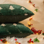 AQOTHES Christmas Tree Embroidered Green Throw Pillows Cover 18x18 Inch, Set of 2 Packs Winter Soft Fluffy Decorative Throw Pillows Covers Decor for Home Sofa Couch Bed Room