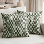 MIULEE Winter Block Print Pillow Covers 18x18 Inch Set of 2, Christmas Vintage Floral Throw Pillow Cases Neutral Linen Farmhouse Cushion Covers for Couch Sofa Bed Chair Living Room, Army Green