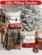 TOYPOPOR Christmas Decorations, Double Sided Throw Pillow Covers 18x18 Inches Set of 4, Christmas Tree, Snowflakes, Merry Christmas, Snowman Reindeer Cushion Case for Farmhouse Home Holiday Decor