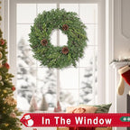 24 Inch Real Touch Lush Christmas Wreaths for Front Door with White Berries/Pine Cone Outdoor Christmas Decorations Winter Wreath Cypress Wreath for Windows Indoor Outside Xmas Home Decor Holiday