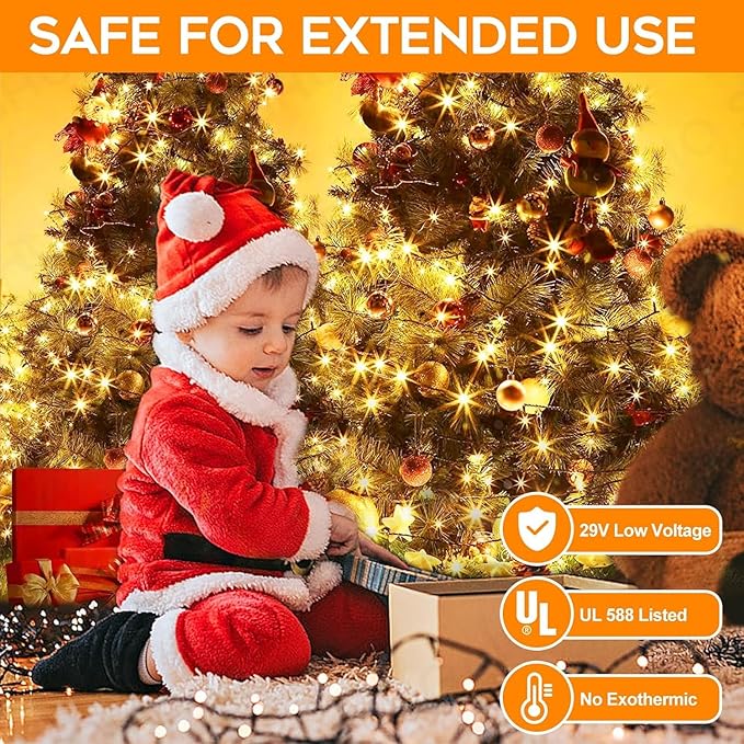 2Pack Connectable Total 132Ft 400 LED Christmas Lights with Timer, Green Wire Fairy Starry String Lights Plug in, 8 Modes and Memory, forIndoor Outdoor Xmas Tree Wedding Party Decoration,Warm White