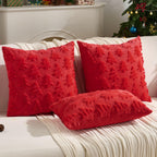 FUTEI Christmas Tree Pillow Covers 18x18 Set of 2, Red Xmas Decorations Soft Fluffy Winter Lumbar Pillow Covers for Couch Sofa Bedroom Holiday Festivals Home Decor