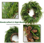 24 Inch Real Touch Norfolk Pine Wreaths for Front Door, Soomeir Artificial Christmas Wreath Green Faux Pine Wreath for Wall Windows Mantle Outdoor Christmas Decoration