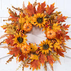 zjlmit Fall Wreaths for Front Door 24 Inch Fall Wreath with Pumpkins Sunflowers Maple Leaves and Orange Red Berries Autumn Wreath for Farmhouse Porch Thanksgiving and Harvest Festival Parties