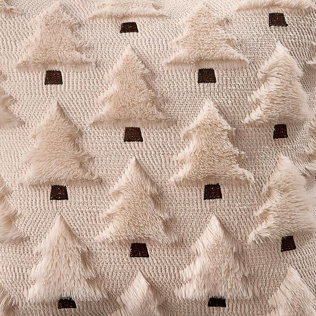 HDVUHKI Christmas Throw Pillow Covers 18x18 inch Set of 4, Beige and Green Xmas Tree Holiday Winter Living Room Soft Fluffy Plush Faux Fur Wool Decorations for Sofa Couch Bed