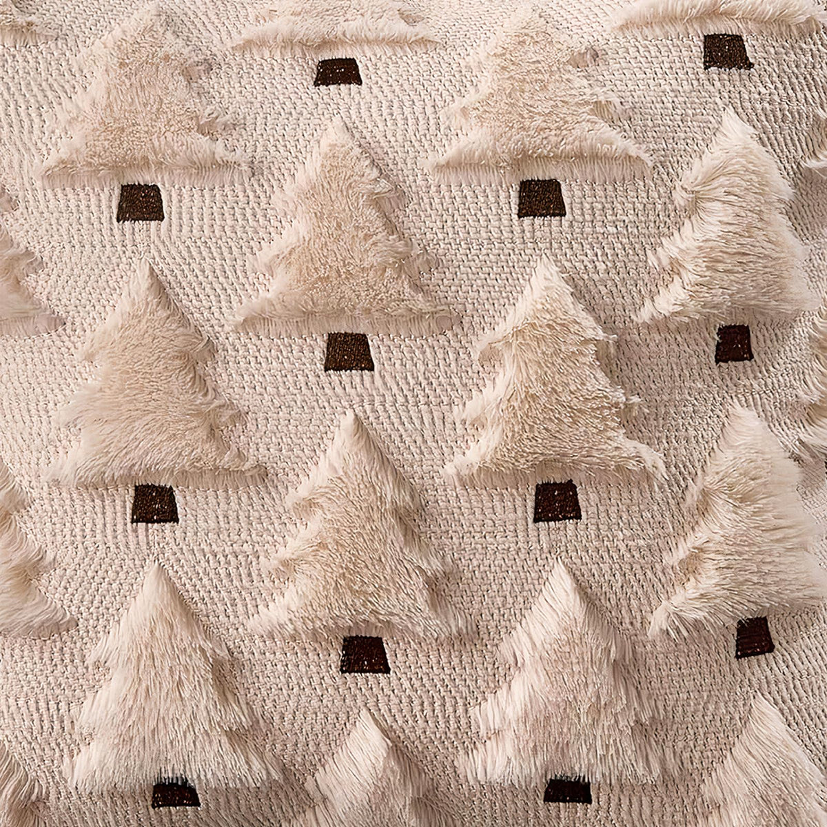 HDVUHKI Christmas Throw Pillow Covers 18x18 inch Set of 4, Beige Xmas Tree Holiday Winter Living Room Soft Fluffy Plush Faux Fur Wool Decorations for Sofa Couch Bed