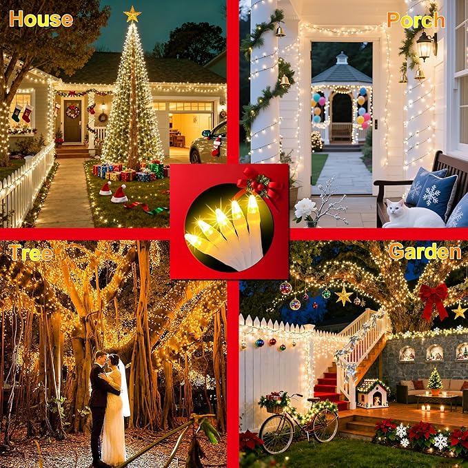 750LED Christmas Lights Outdoor Use, 240ft 12 Modes Warm White LED String Lights with Timer Dimmable, Waterproof Christmas Tree Lights for Xmas Patio Yard Fence Balcony Garden Decor Warm White