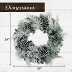 Fraser Hill Farm 24" Christmas Snow Flocked Wreath Door Hanging with Oversized Pinecones, Festive Christmas Holiday Decorations