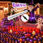 LitHome 21FT x 5FT Halloween Net Lights, 360 LED Purple Orange Bush Lights with 8 Modes, Connectable Waterproof Net Mesh Light Dark Green Wire for Bushes Shrubs Trees Outdoor Holiday Decor