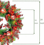 YULETIME 24" Mixed Berries Christmas Wreath - Artificial Holiday Wreath with Red & Purple Frosted Berries, Green Cypress Branches & Pine Needles