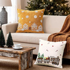 Lanpn 18x18 Christmas Pillow Covers Set of 2, Embroidery Gingerbread Man House Decorative Holiday Pillowcase Pillow Case Cushion 18 x 18 for Indoor Home Bedroom Sofa Couch Xmas Decor