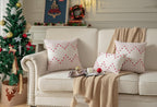 Caflife Boho Christmas Throw Pillow Covers 18x18 Set of 2, Christmas Decorations Pillow Covers Beige with Red Line for Modern Farmhouse Couch Sofa Bedroom Living Room Outdoor