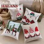Farmhouse Christmas Pillow Covers 18x18 Set of 2, Xmas Embroidered Throw Cushion Cases with Festive Patterns for Rustic Home Holiday Decor (Gnome Trio White, 18" x 18" (Pack of 2))