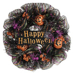 Huadanbor 24 inch Wreath, Halloween Wreath for Front Door, Halloween Spider Decor Pumpkin Skull Wreaths, Wall, Window, Garden and Offices Decor. (Black)