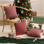 AQOTHES Pack of 2 Christmas Plaid Decorative Throw Pillow Covers Scottish Tartan Cushion Case for Farmhouse Home Holiday Decor Red and Green, 20 x 20 Inches