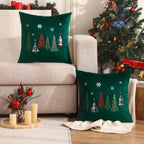 Tosleo Christmas Pillow Covers 18x18 Set of 2 Xmas Trees with Snowflake Embroidery Throw Pillow Covers Christmas Dec Velvet Pillowcases Forest Green Cushion Pillow Cases Soft Square Holiday Pillowcase