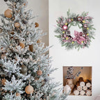 Pink Christmas Wreath 20 Inch Christmas Door Decorations Wreath Set of 2 with Christmas Balls, Pine Cones, Golden Twigs, Pine Needles and Silver Berries,Perfect for Front Door, Indoor Outdoor Use