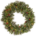 National Tree Company Pre-Lit Artificial Christmas Wreath, Green, Carolina Pine, White Lights, Decorated with Pine Cones and Glitter, Berry Clusters, Christmas Collection, 30 Inches