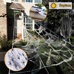 uesreaxy Halloween Decorations Outdoor, 250LED 23x18 FT Giant Spider Web with Purple Lights, Lighted Triangular Black Spider Web with Sturdy Wire, Waterproof, Timer, 8 Modes for Yard Halloween Décor