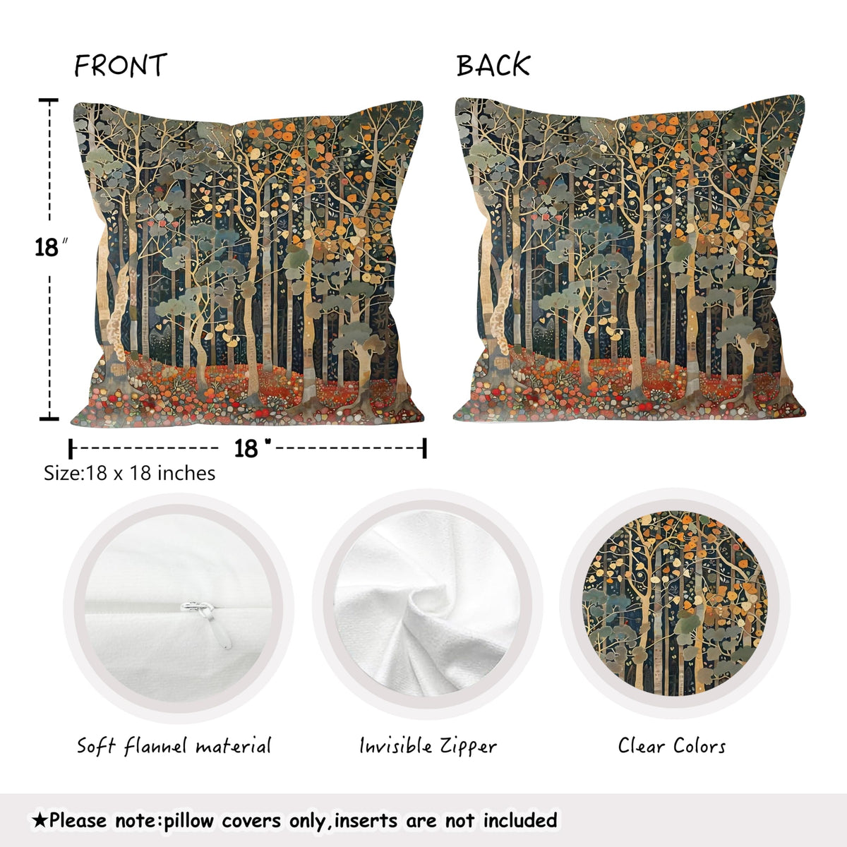 BUJSP Rustic Autumn Forest Pillow Covers 18x18 Set of 2, Fall Home Room Decor, Vintage Botanical Nature William Morris Inspired Decorative Throw Pillow Covers for Home Bedroom Living Room