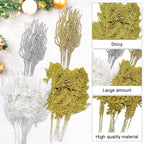 MCCVBFHH 60 Pcs Christmas Glitter Artificial Pine & Cedar Branches - Sparkly Stems Picks for Christmas Tree,Garland,Wreath,Holiday Party & Winter Home Decor