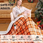 Orange Heated Throw Blanket Electric, 50X60 Heating Throw with 10 Heats Levels&8 Hours Auto Off&Timer for Lap, Plaid Soft Sherpa Orange Blanket Warmer Gift for Women Adults,Halloween Home Decor