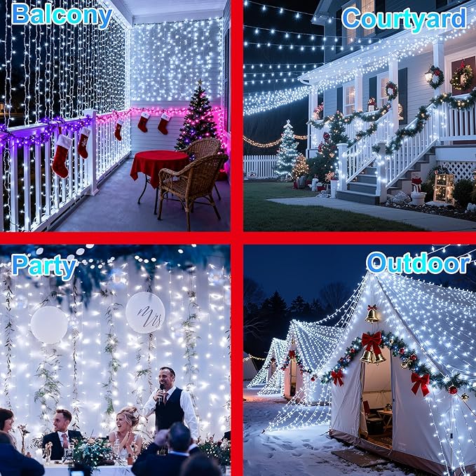 350LED Christmas Lights Indoor Outdoor, 90ft 12 Modes Cool White LED String Lights with Timer Dimmable, Waterproof Tree Lights for Xmas Patio Yard Fence Bedroom Wedding Garden Decor Cool White