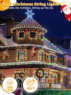 300 LED 98 FT Christmas Lights, Waterproof Outdoor String Lights with Remote and Timer, Christmas Tree Lights with 8 Modes Dimmable, Fairy Lights for Holiday Decor (Multicolor)