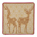 Christmas Tapestry Throw Pillow Cover 16x16 Inch - Festive Woven Jacquard Reindeer Cushion Case - Red Piping, Hidden Zipper - Decorative Holiday Home Decor for Sofa/Couch