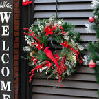 Christmas Wreath with Lights, Soomeir 24 Inch Lighted Christmas Wreaths for Front Door with Pine Needles and Berries, Large Prelit Wreath for Holiday Winter Window Outdoor Indoor Xmas