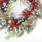 Christmas Wreath for Front Door, 24 inch Winter Wreaths with Natural Pine Cones, Red Berries,Spruce Branches,Xmas Indoor Outdoor Holiday Party Thanksgiving Decorations