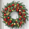 Christmas Wreath with Lights, 20 Inch Christmas Wreaths for Front Door, Large Winter Door Wreath with Ball Ornaments, Berries and Norfolk Pines, Xmas Decor for Indoor Outdoor Wall Windows