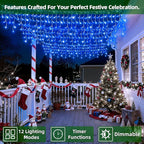 612 LED Christmas Lights with 136 Drops, 60ft 12 Modes Hanging ice String Lights with Timer & Dimmable & Waterproof, Plug-in Fairy Lights for Indoor Tree Holiday Wedding Party Christmas Decor Blue