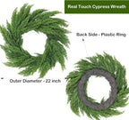 22" Real Touch Cypress Pine Wreath Christmas Wreath for Doors Walls Windows Porches Outdoor Indoor Christmas Decorations Xmas Decor