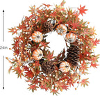 Fall Wreath for Front Door Fall Pumpkins Pinecone Wreaths 24 Inch Berry Artificial Maples Leaves Wreath for Halloween Thanksgivings Christmas Decoration Indoor Outdoor Window Hanging Decor