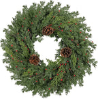 2PC Real Touch Pine Christmas Wreath 24 Inch Christmas Wreaths for Front Door Winter Wreath Artificial Green Wreaths Outdoor Christmas Decorations Indoor Outside Window Home Holiday Thanksgiving