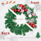 Christmas Wreaths for Front Door Outside Decor, 20" Peppermint Candy Ball Ornaments Pine Branches Winter Artificial Wreath Decorations with Bow Hanging Sign for Xmas Home Door Wall Window Fireplace