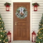 Sggvecsy 20 Inch Artificial Christmas Wreath for Front Door with Pine Needles White Berries Pine Cones Silver Bow Christmas Ball Decorations for Winter Wall Outdoor Home Holiday Xmas Decor