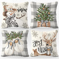 BoopZilla Set of 4 Christmas Pillow Covers, Winter Holiday Decorative Throw Pillow Covers, Cute Snowman-Reindeer-Mittens-Eucalyptus Design, Cozy Christmas Decor for Sofa Couch (18" x 18" (Pack of 4))
