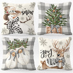 BoopZilla Set of 4 Christmas Pillow Covers, Winter Holiday Decorative Throw Pillow Covers, Cute Snowman-Reindeer-Mittens-Eucalyptus Design, Cozy Christmas Decor for Sofa Couch (18" x 18" (Pack of 4))