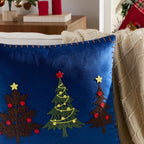 KINDREX Christmas Tree Throw Pillow Covers 18x18 Set of 2 Winter Holiday Decorative Navy Blue Embroidered Luxurious Soft Velvet Accent Pillowcase for Sofa Couch Bed Living Room Festivals Home Decor
