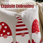 Farmhouse Christmas Pillow Covers 18x18 Set of 2, Xmas Embroidered Throw Cushion Cases with Festive Patterns for Rustic Home Holiday Decor (Gnome Trio Light Grey, 18" x 18" (Pack of 2))