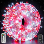 Christmas Lights 600 LED 98FT, Waterproof Outdoor String Lights with Remote and Timer, 8 Modes Dimmable Fairy Lights for Indoor Outdoor Wedding Party Holiday Decorations (Red and White)