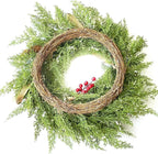 22” Artificial Christmas Door Wreath, Christmas Wreaths for Front Door, Winter Wreaths with Pine Cone, Red Berries, Burlap Ribbon & Snowflake, Holiday Outdoor Wreath Decorations