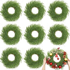 Zeyune Christmas DIY Green Wreath 14 Inch Artificial Christmas Wreaths Faux Plain Wreaths for Decorating Front Door Window Room Farmhouse Xmas Party Indoor Outdoor(Norfolk Pine,8 Pcs)